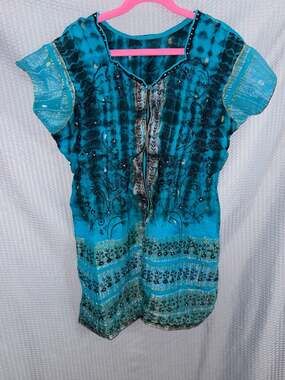 Sakkas Monet Embroidered Tie Dye Ombre Cap Sleeve Blouse Top